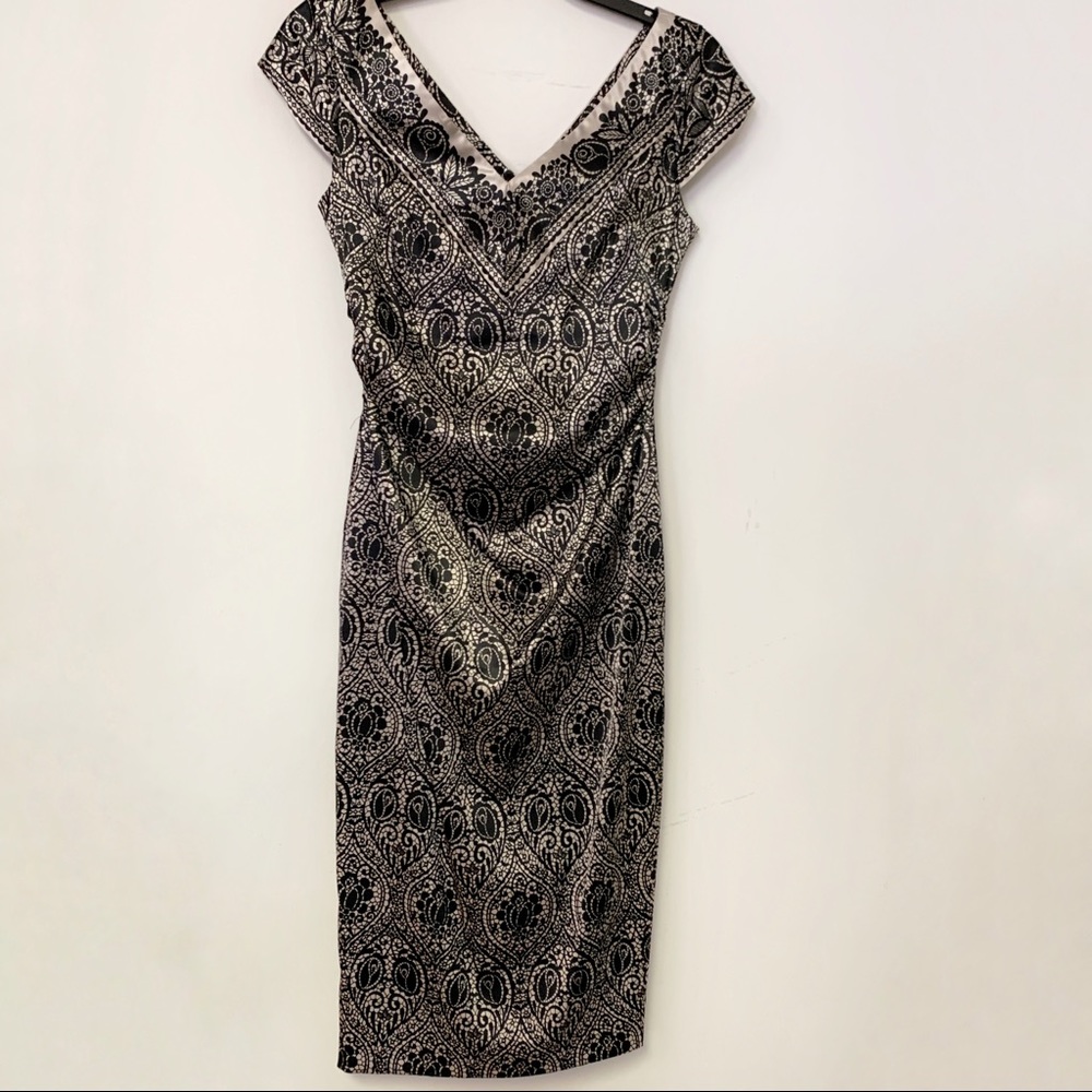 Maggy London Black, Tan Print Sheath Dress 4